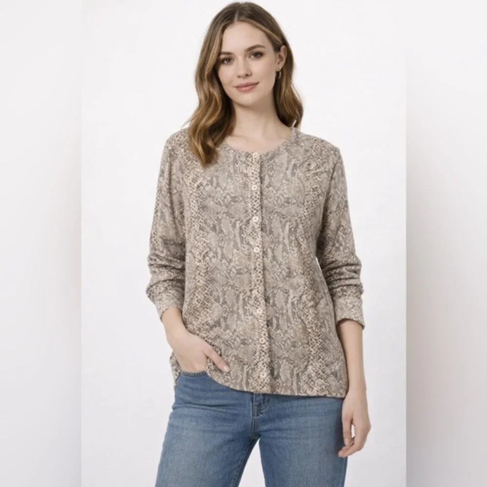 Doncaster Collection Cashmere Snakeskin Print Cardigan Women XL Natural Colors